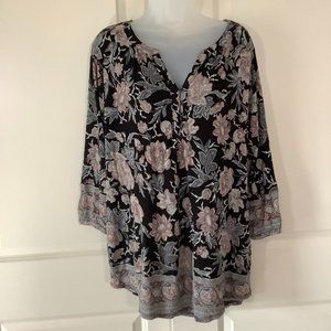 Lucky Brand blouse women's size 2X tunic style floral print flowy vneck